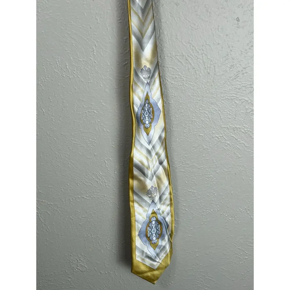 Salvatore Pellegrino Tie Silk Handmade Shiny Gold Silver Long Necktie Italian